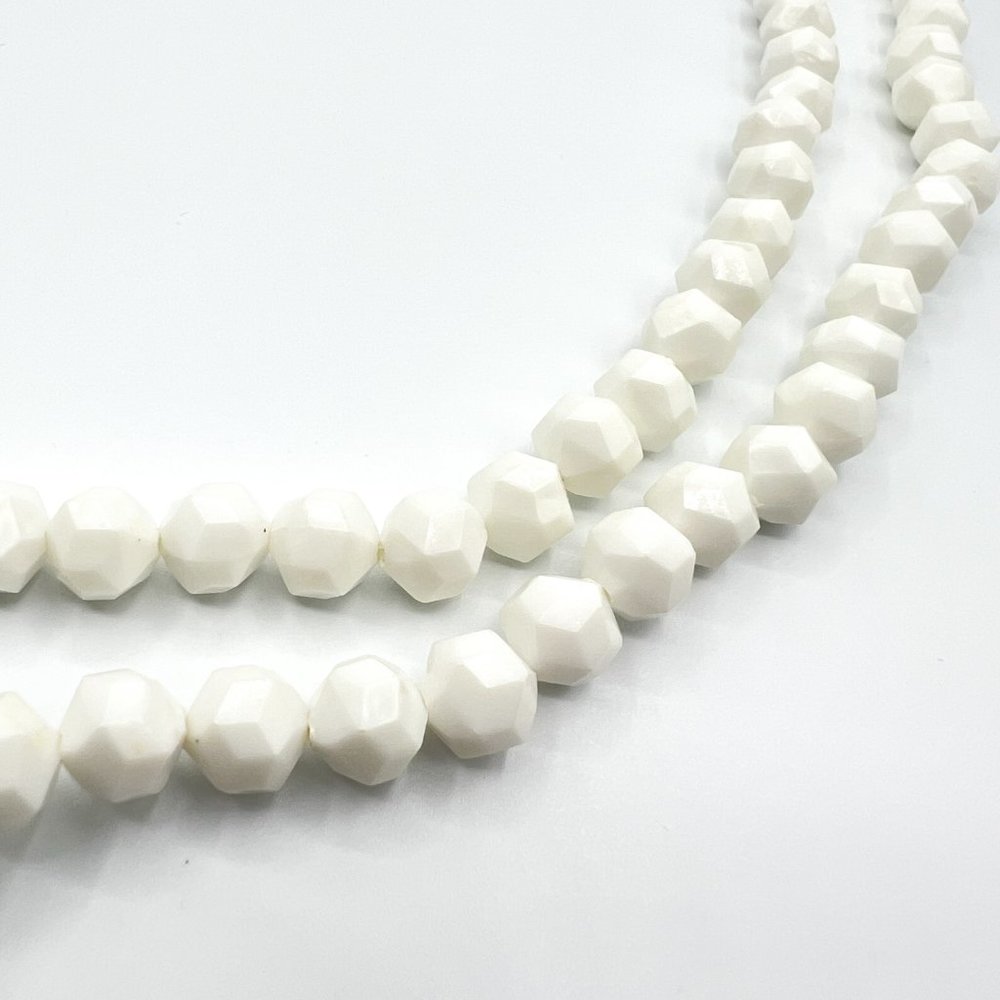 Extra Long White Faceted Bead Necklace - Picture 2 of 2